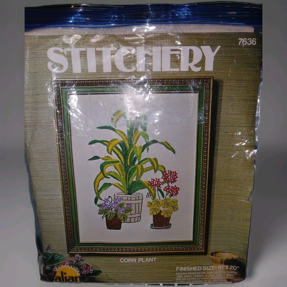 Vintage Valiant Stitchery Crewel 7636 Corn Plant 16X20 Sealed USA Embroidery NEW